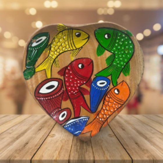 Tray Pattachitra Painting Sheesham Wood Heart SP Fish