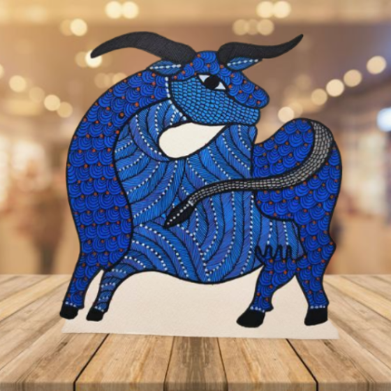 Painting Gond Art Bull Tree Square 9x9