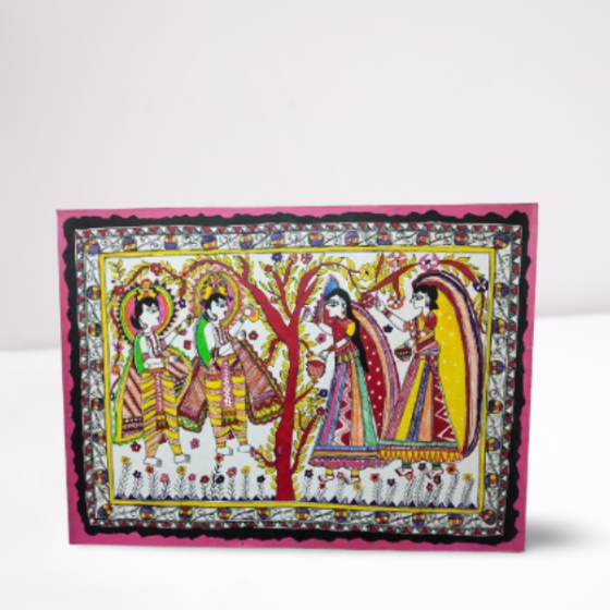 Painting Madhubani Sita Ram Vatika Handmade Paper 22X30"