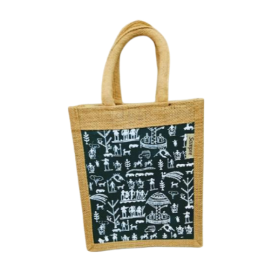JUTE TIFFIN BAG WARLIART GREEN 10*8
