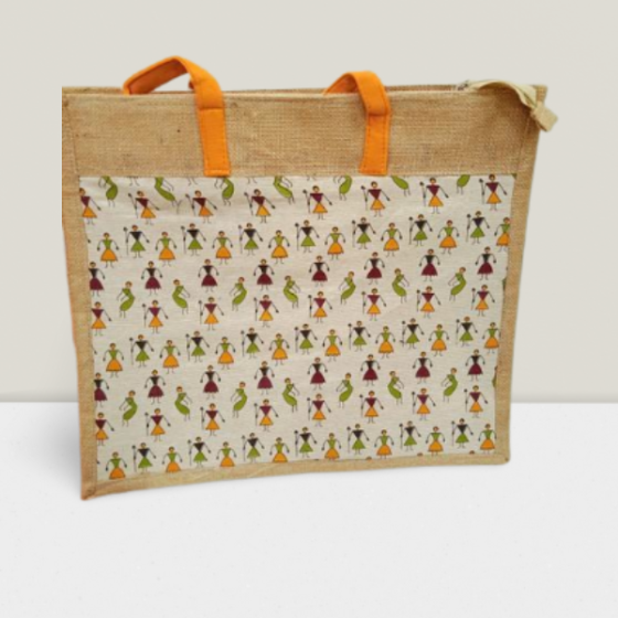 JUTE SHOPPING BAG WARRIOR WOMEN ART 17.6*20