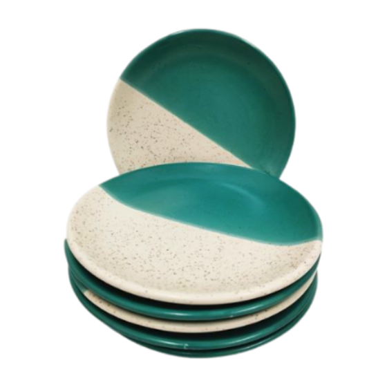 Khurja Pottery Plate  Wht + Grn Clr 7.5"