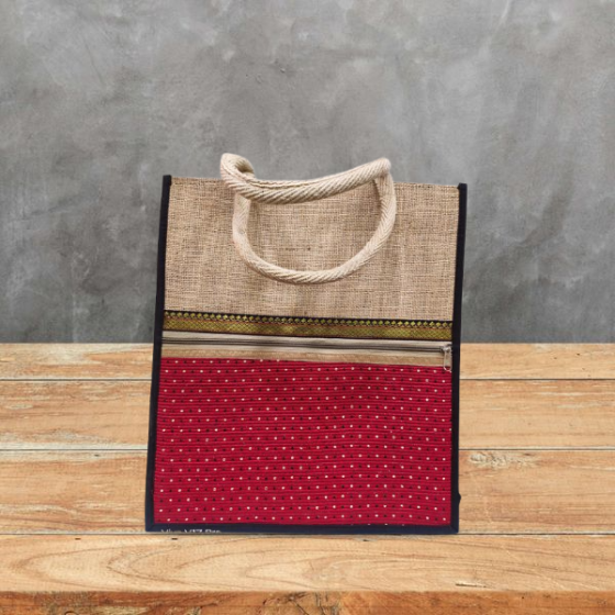 Multipurpose Bag Jute Red with Dot M