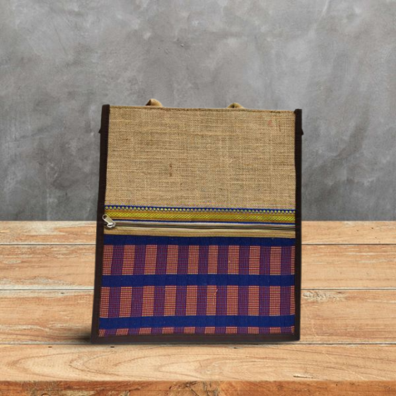 Multipurpose Bag Jute Check Purple Blue M