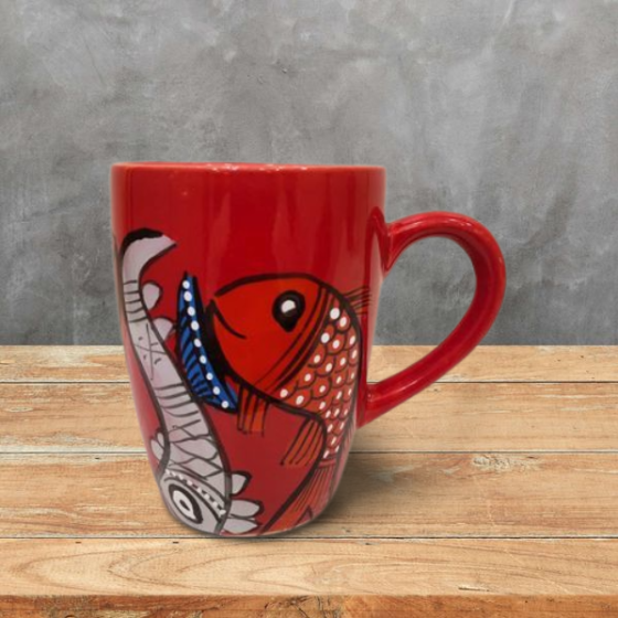 Coffee Mug Pattachitra Painting Fish Black Red