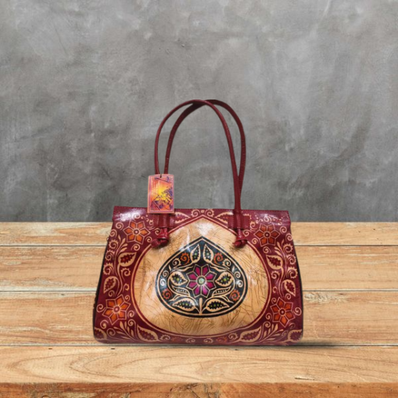 Ladies Bag Shanti Niketan leather Floral Print Red