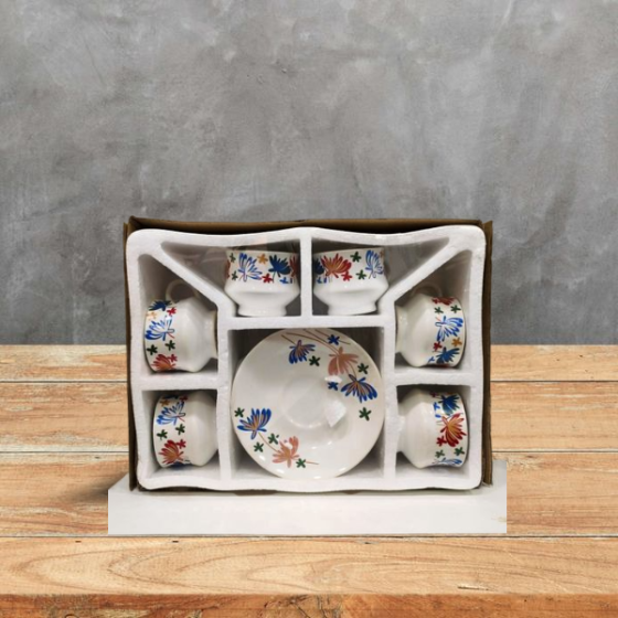 Cup Saucer Set Khurja Pottery Butterfly Red Yellow