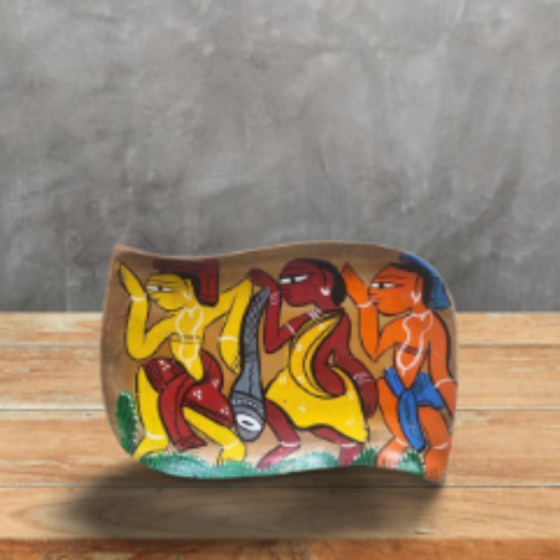 Tray Pattachitra Painting Sheesham Wood Wavy Rectangle