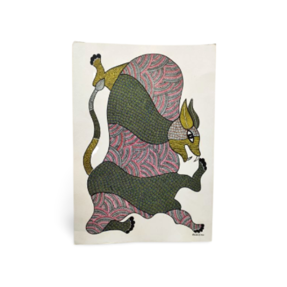 Painting Gond Art Figure Black & White 14x20