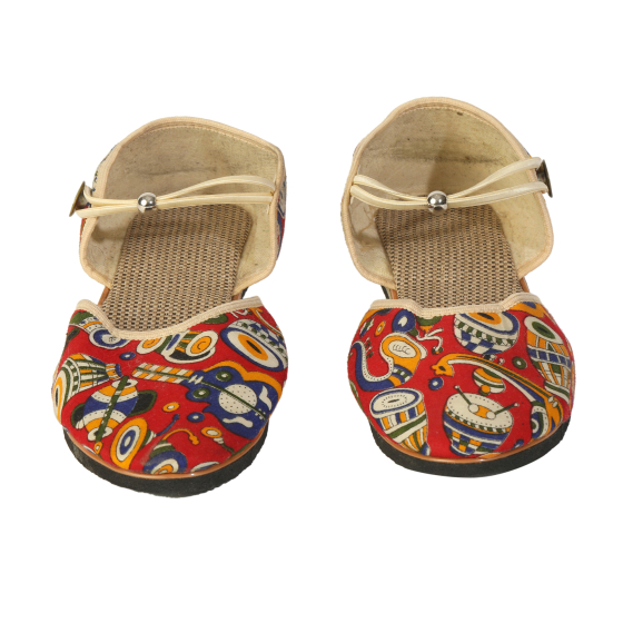 Footwear Jute Ladies Kalamkari Elastic Red Blue Multicolor