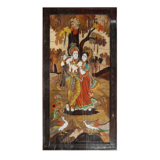 Wooden Handicraft Wall Hanging Mysore Inlay Radha Krishna 2*4" 3D 2