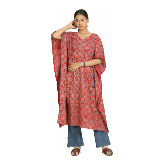 KURTA KAAFTAAN BLOCK PRINT FULL RED FLORAL L