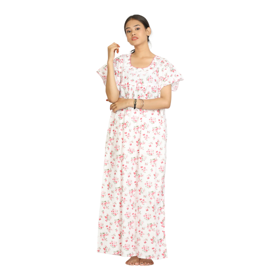 LONG NIGHTY WHITE WITH PINK FLOWER XL