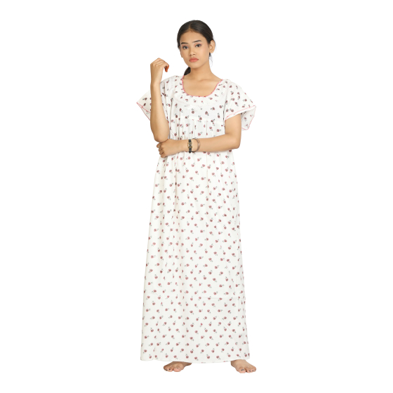 LONG NIGHTY PLAIN WITH PINK LINE & FLOWER XL