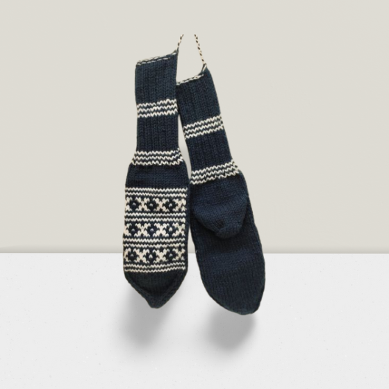 Socks Wool Blue With White