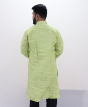 Cotton Long Kurta Full Sleeves (Light Green Lines 40)