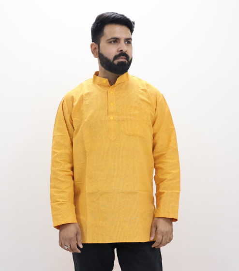 Cotton Short Kurta Full Sleeves (Yellow 40)