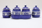 Khurja Pottery Jar + Tray  Wht Clr Wt Blu Prt 4+1