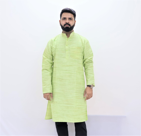 Cotton Long Kurta Full Sleeves (Light Green Lines 44)