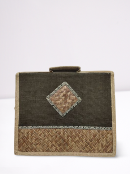 Conference Bag Jute With Sital Patti Work Dark Grey