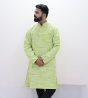 Cotton Long Kurta Full Sleeves (Light Green Lines 40)