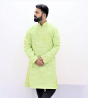Cotton Long Kurta Full Sleeves (Light Green Lines 44)