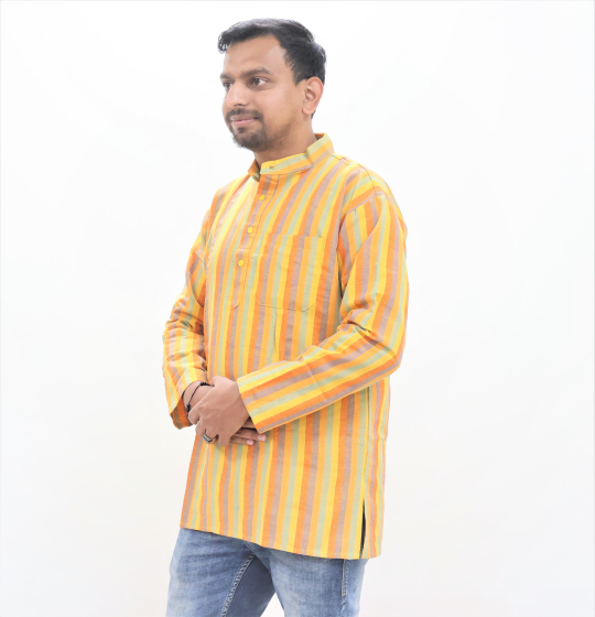 Cotton Short Kurta Full Sleeves (Broad Lines Yellow 42)