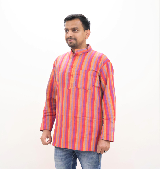 Cotton Short Kurta Full Sleeves (Broad Lines Red 42)