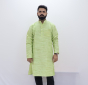 Cotton Long Kurta Full Sleeves (Light Green Lines 40)